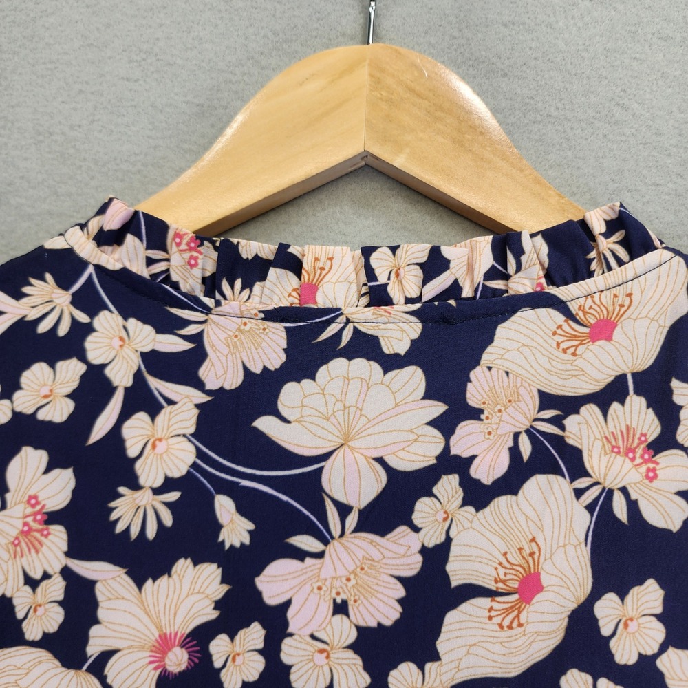 Grace Karin Floral Tiered Midi Dress Navy Blue Peach Flutter Sleeve Smocked‎ Med - Picture 10 of 12